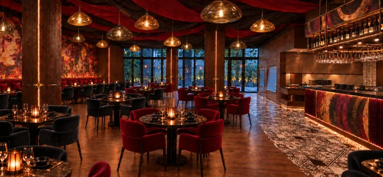 Lighting study: smoked amber glass pendants over the dining room