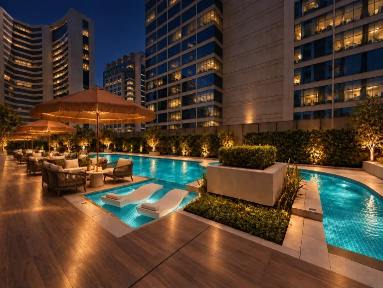 Option B: the pool terrace with cabana seating