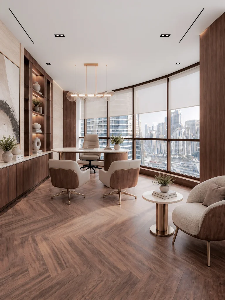 Second manager's office with a round meeting table at the window