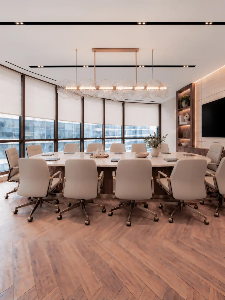 Twelve-seat boardroom along the glazed facade