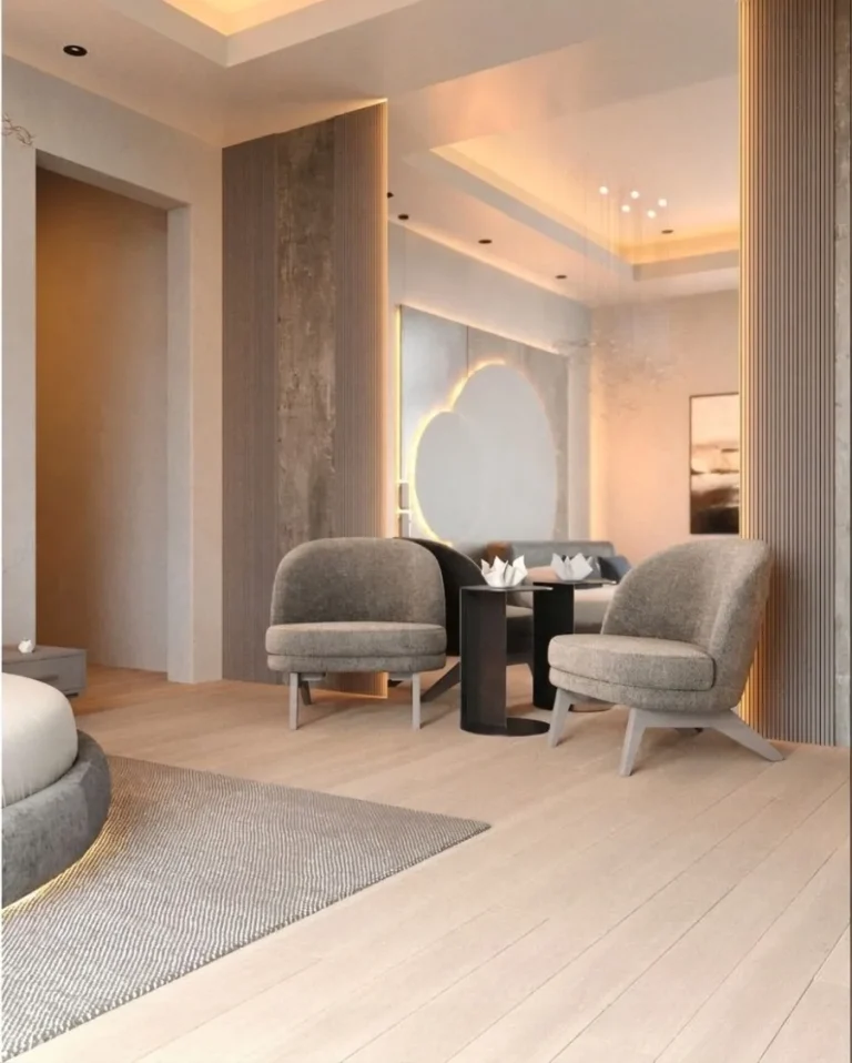 Seating corner in the principal suite beside the headboard wall